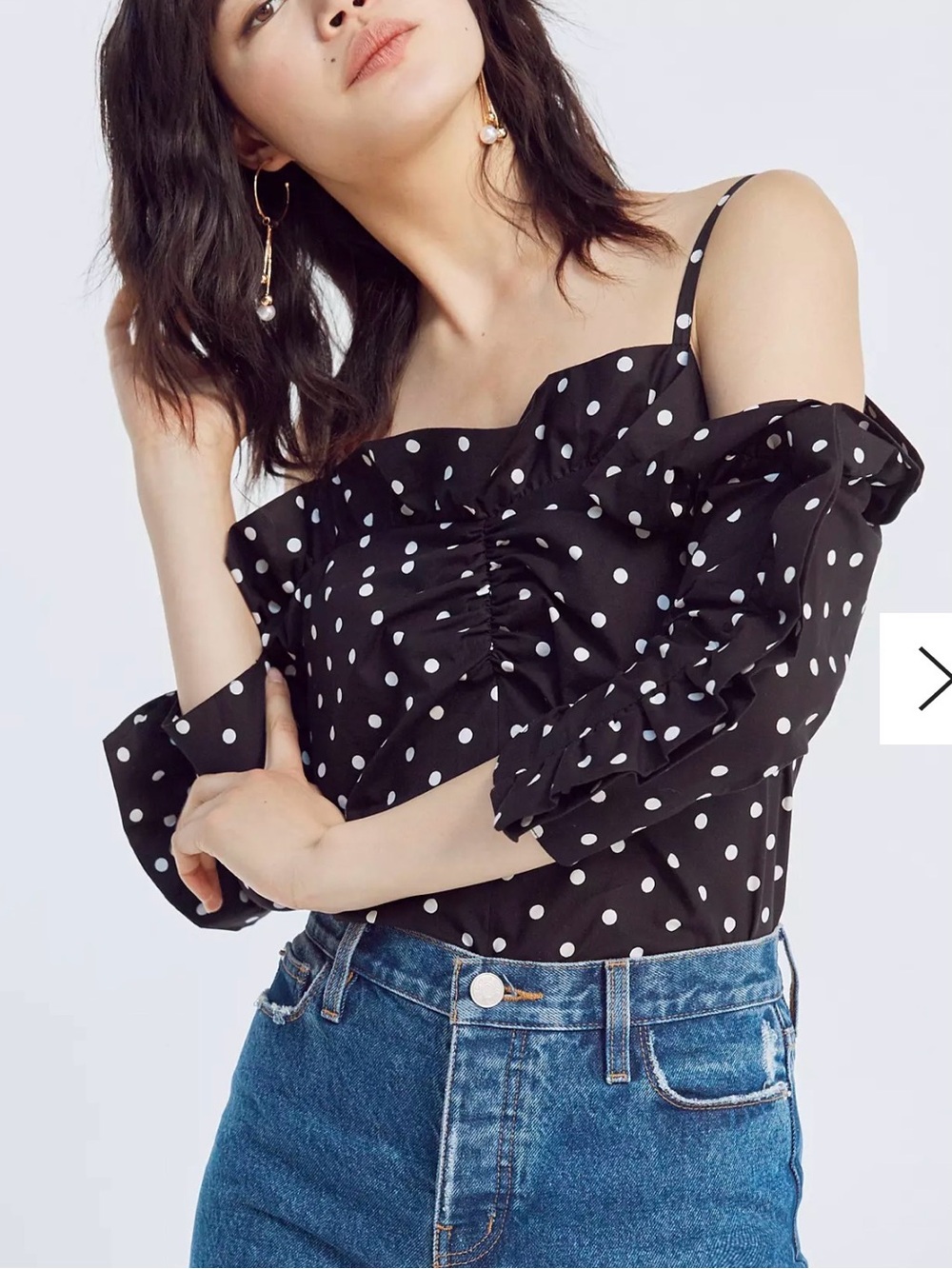 silence + noise Polka Dot Blouse Ruffle Camisole flare sleeves Tank Top Size XL